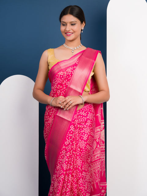 KcPc New Special Cotton silk Ajrakh style With Ajrakh HandPrint Work Saree STL