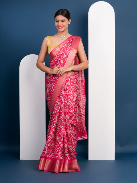 KcPc New Cotton silk Ajrakh style With Ajrakh HandPrint Work Saree STL