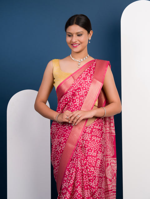KcPc New Cotton silk Ajrakh style With Ajrakh HandPrint Work Saree STL