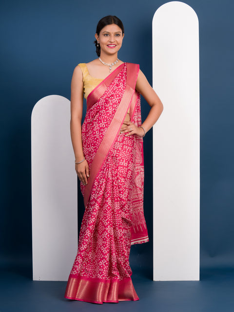 KcPc New Cotton silk Ajrakh style With Ajrakh HandPrint Work Saree STL
