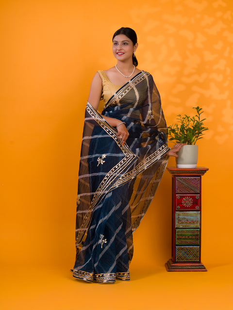 KcPc New Arrival Organza Leheriya Style With Gotapatti Work Saree MHS