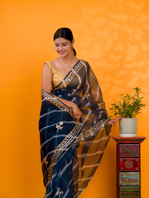 KcPc New Arrival Organza Leheriya Style With Gotapatti Work Saree MHS