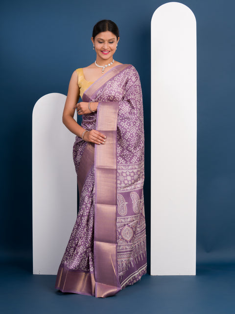 KcPc New Cotton silk Ajrakh style With Ajrakh HandPrint Work Saree STL