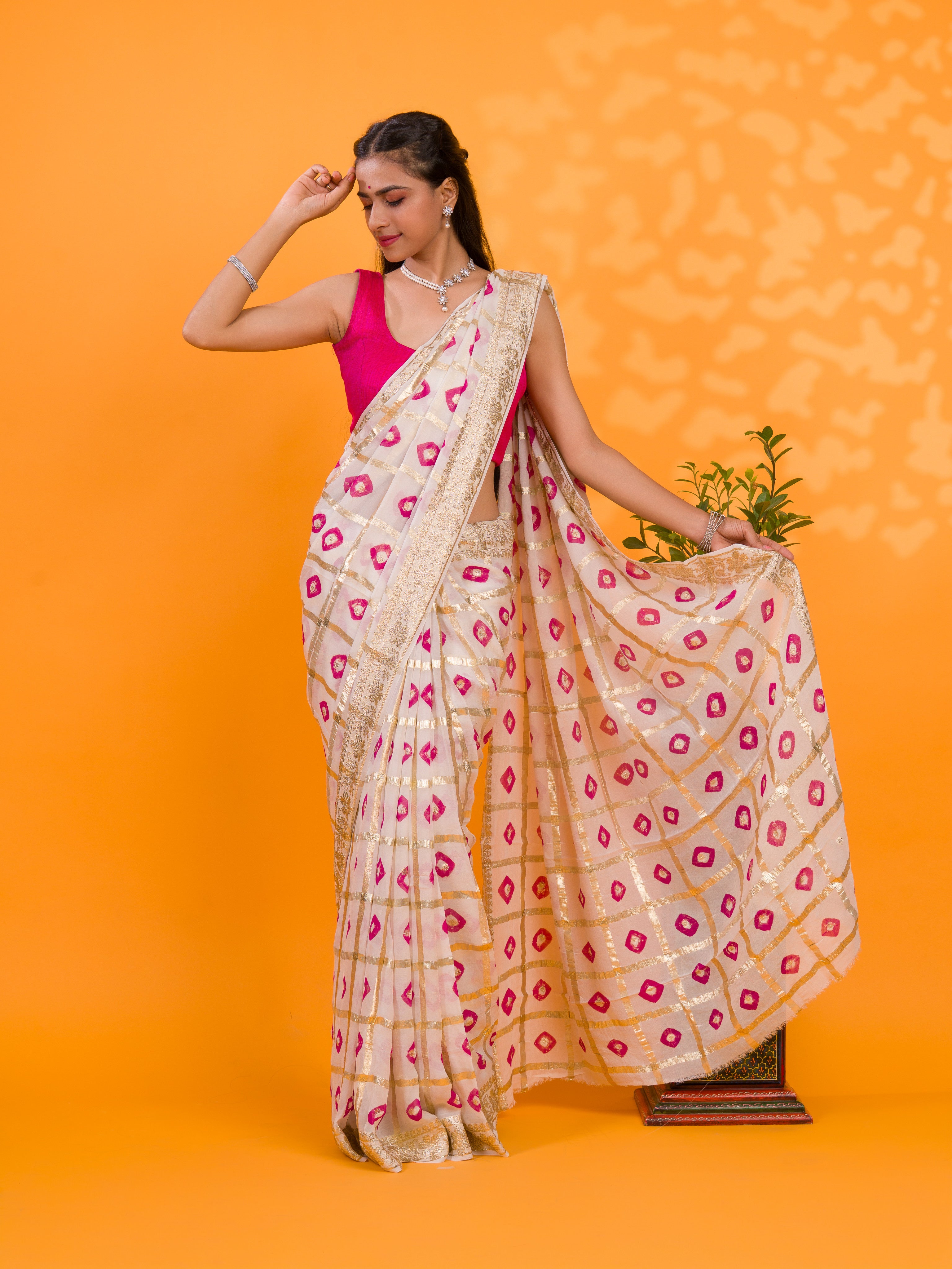 KcPc Casual Wear BandhaniSaree With Zari Lines CHAND