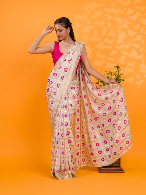 KcPc Casual Wear Bandhani  Saree With Zari Lines CHAND