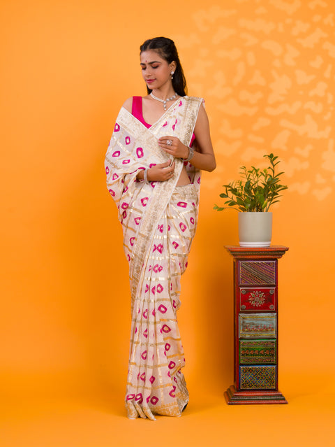 KcPc Casual Wear Bandhani  Saree With Zari Lines CHAND