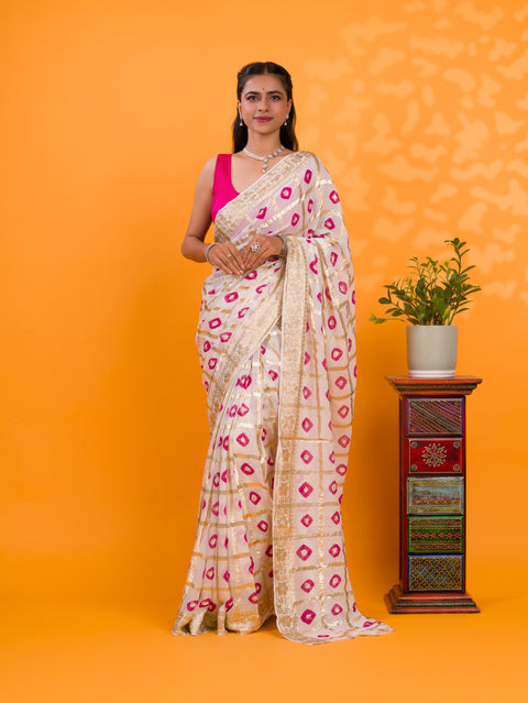KcPc Casual Wear Bandhani  Saree With Zari Lines CHAND