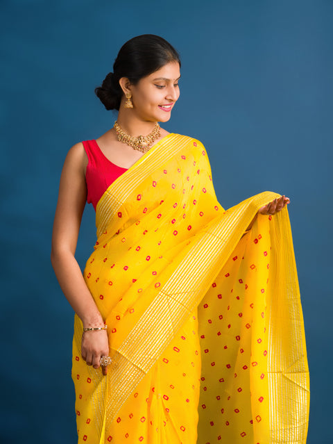 By Bandhani Saree With Traditional Wear