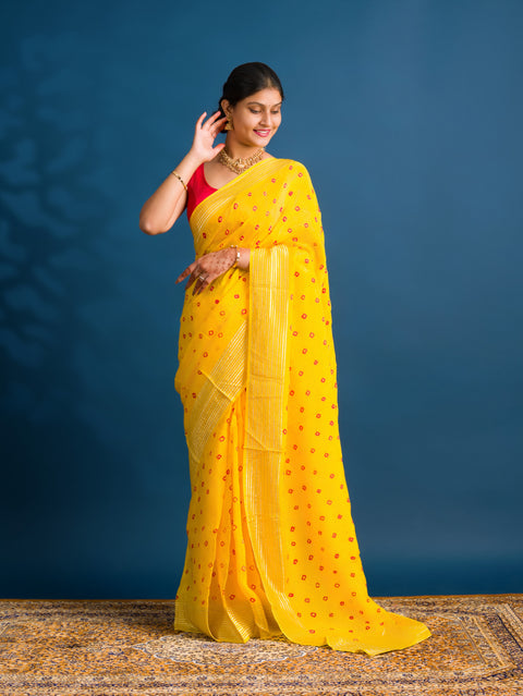 By Bandhani Saree With Traditional Wear