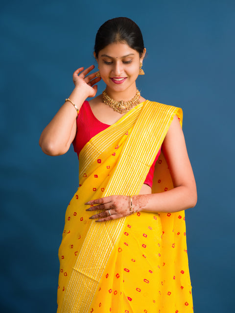 By Bandhani Saree With Traditional Wear