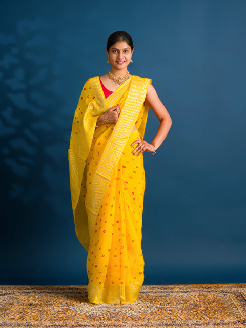 By Bandhani Saree With Traditional Wear