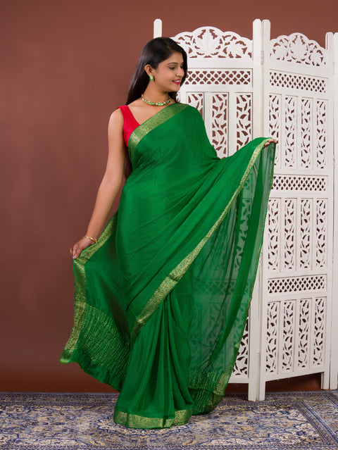 KcPc New arrival Pure Ojariya Chinon Beautiful Zari border Pallu saree MAHA