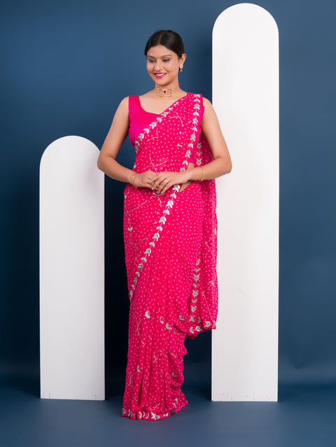 KcPc New Georgette Bandhani Diamond Embroidery Work Saree SWA