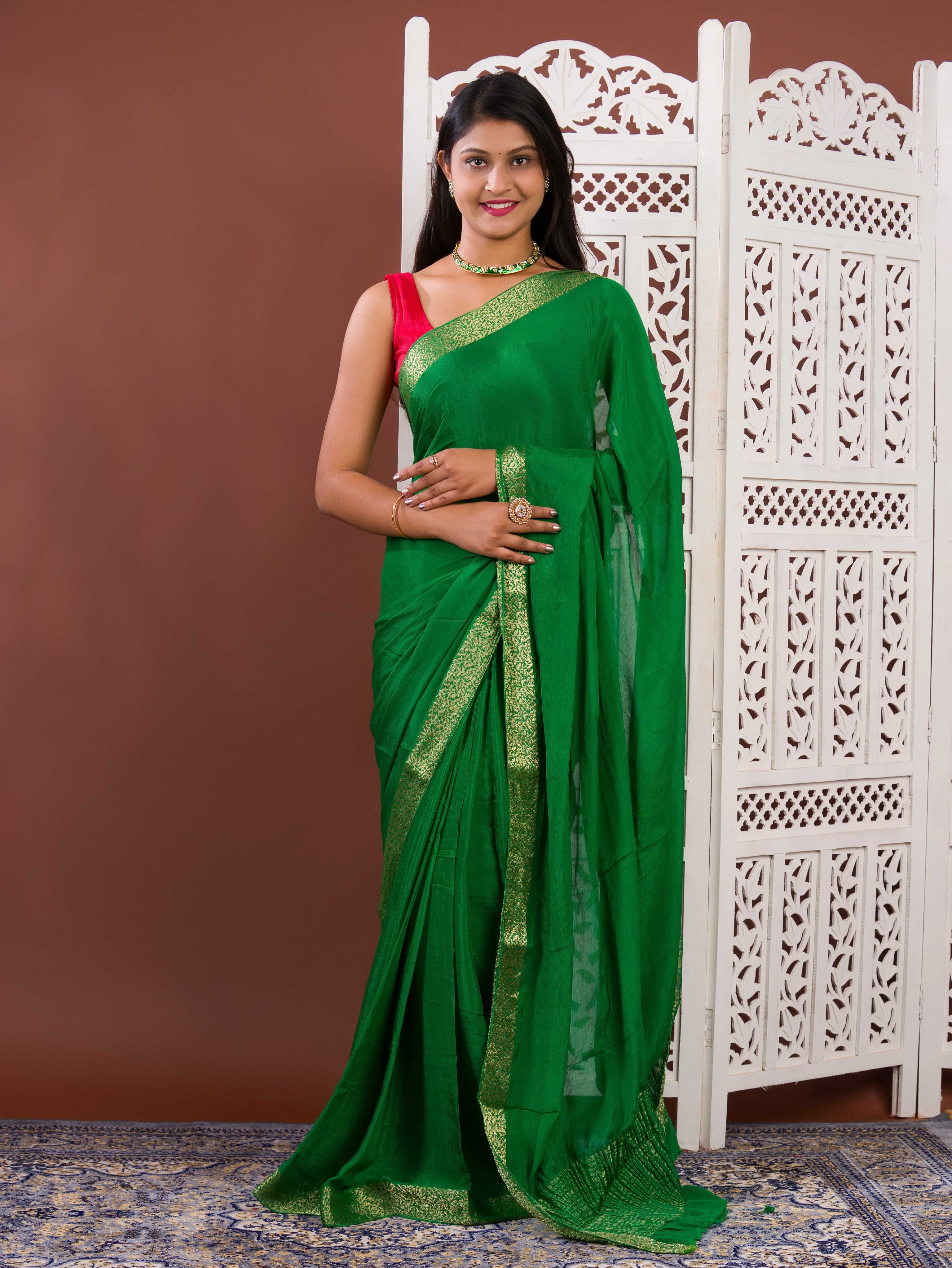 Ojariya Chinon Bandhani style designs saree
