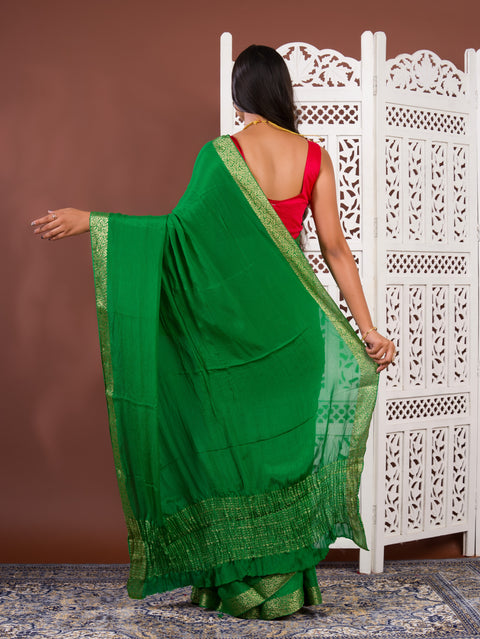 KcPc New arrival Pure Ojariya Chinon Beautiful Zari border Pallu saree MAHA