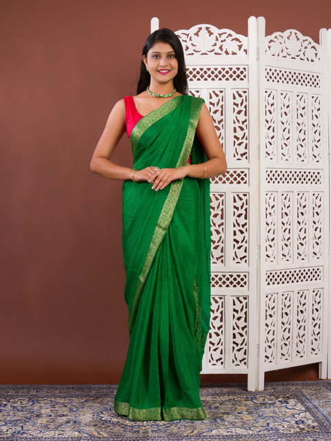 KcPc New arrival Pure Ojariya Chinon Beautiful Zari border Pallu saree MAHA