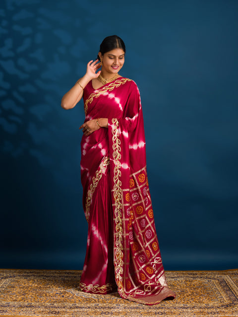 By Bandhani Saree with Gotapatti Work 