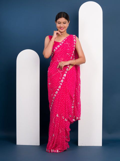 KcPc New Georgette Bandhani Diamond Embroidery Work Saree SWA