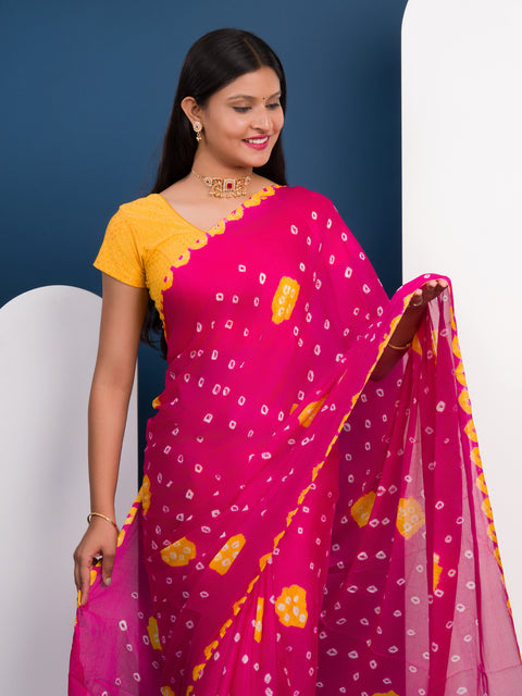 KcPc New Beautiful  Chinon Silk Bandhani Style Saree  SUL