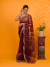 Wine saree with gold borde Organza Leheriya Style With Gotapatti Work 