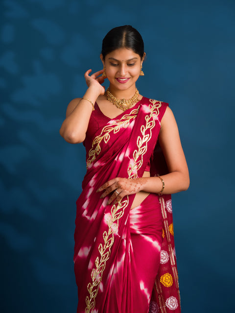 By Bandhani Saree with Gotapatti Work 
