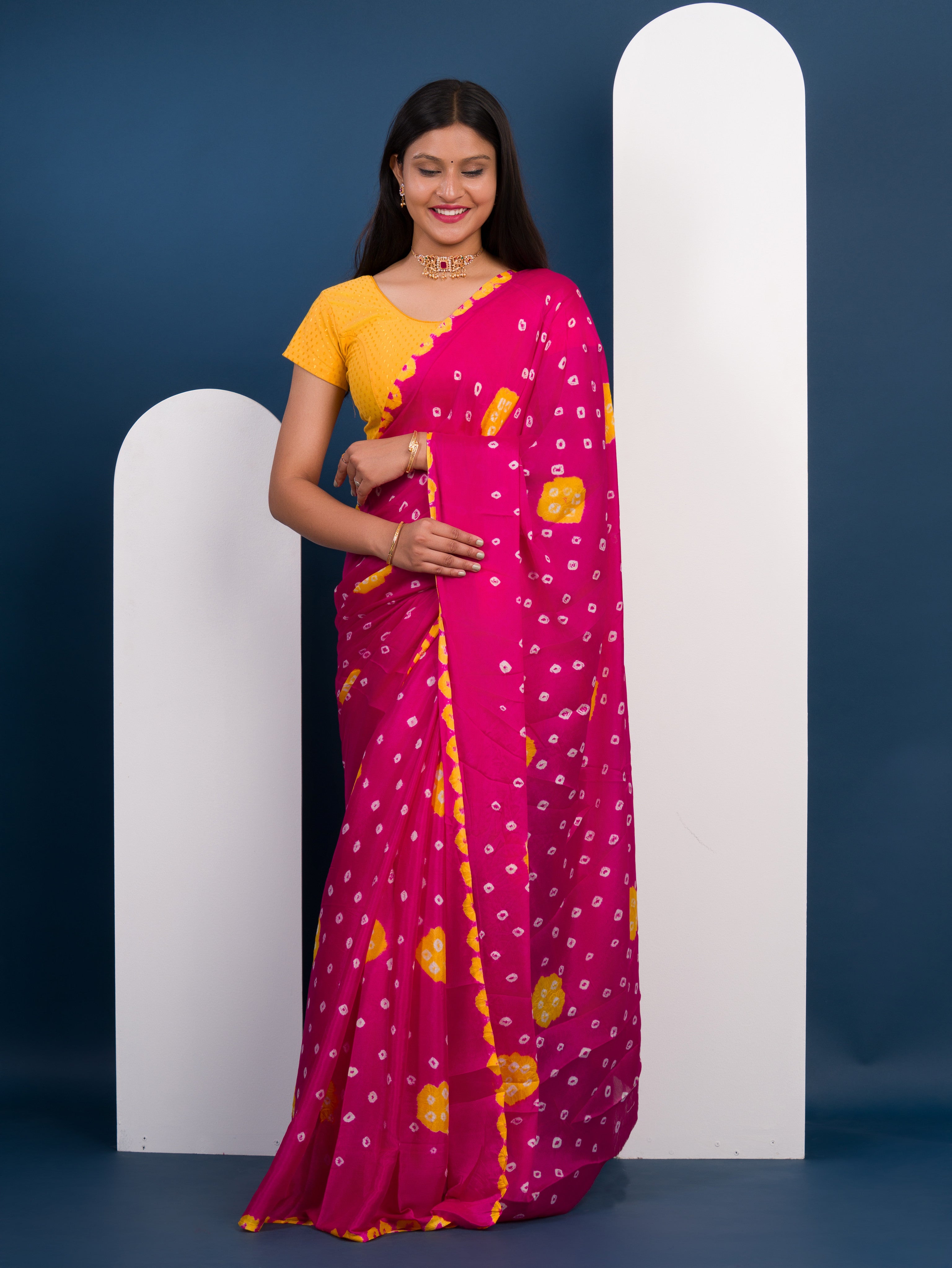 KcPc New BeautifulChinon Silk Bandhani Style SareeSUL