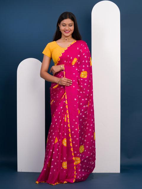 KcPc New Beautiful  Chinon Silk Bandhani Style Saree  SUL