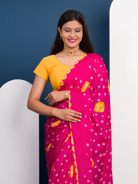 KcPc New Beautiful  Chinon Silk Bandhani Style Saree  SUL