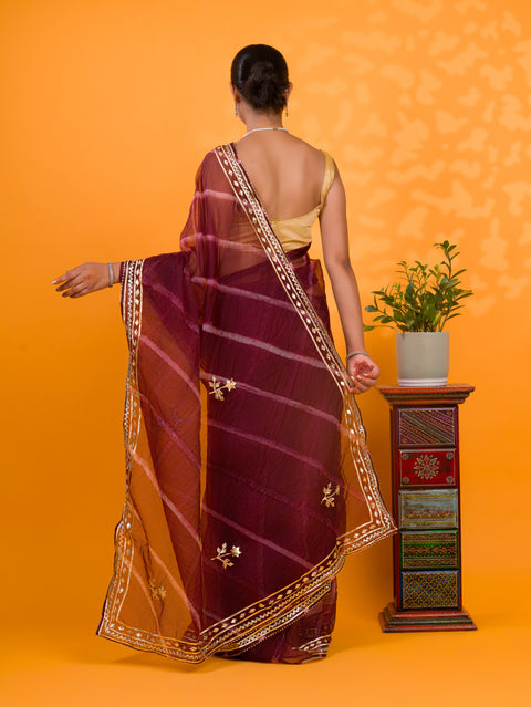 KcPc New Launch Organza Leheriya Style With Gotapatti Work Saree MHS