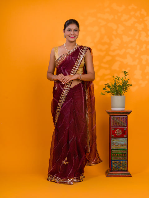 KcPc New Launch Organza Leheriya Style With Gotapatti Work Saree MHS