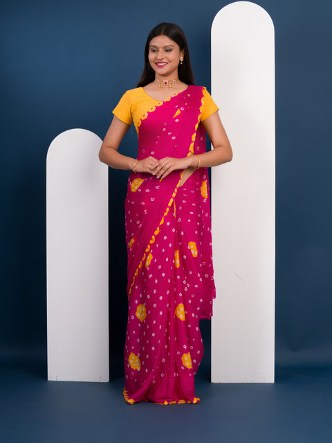 KcPc New Beautiful  Chinon Silk Bandhani Style Saree  SUL