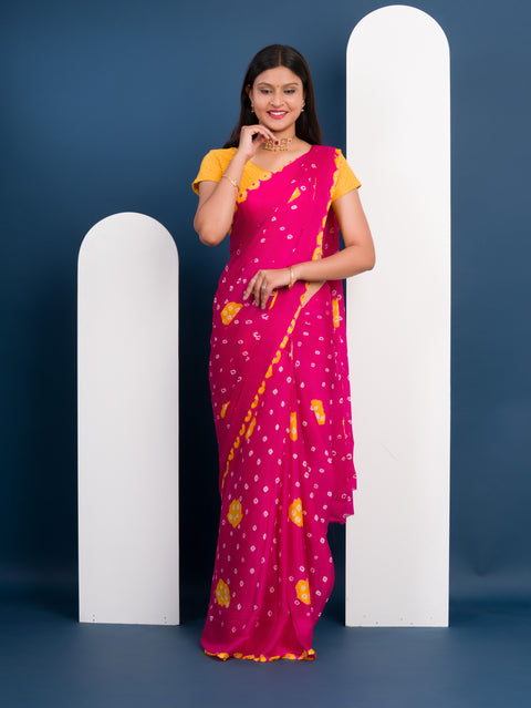 KcPc New Beautiful  Chinon Silk Bandhani Style Saree  SUL