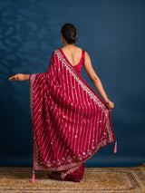 By New Beautiful Leheriya Style With Embroidery Work Saree