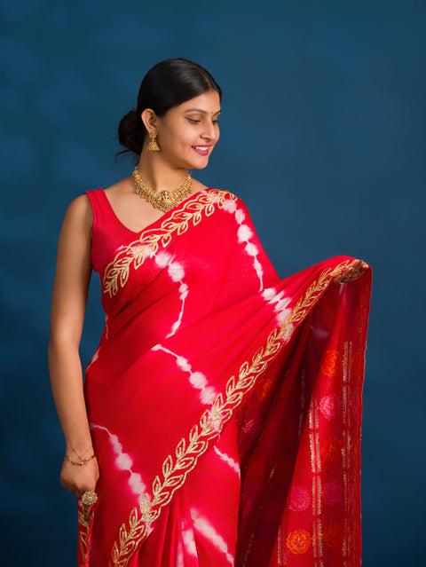 By Bandhani Saree with Gotapatti Work 