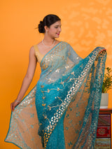  Blue saree with gold embroideryChiffon Bandhani Style With Gotapatti Work Saree