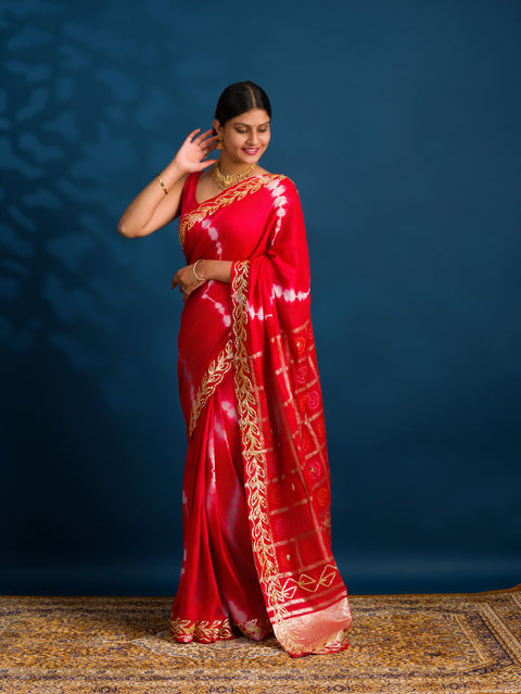 By Bandhani Saree with Gotapatti Work 