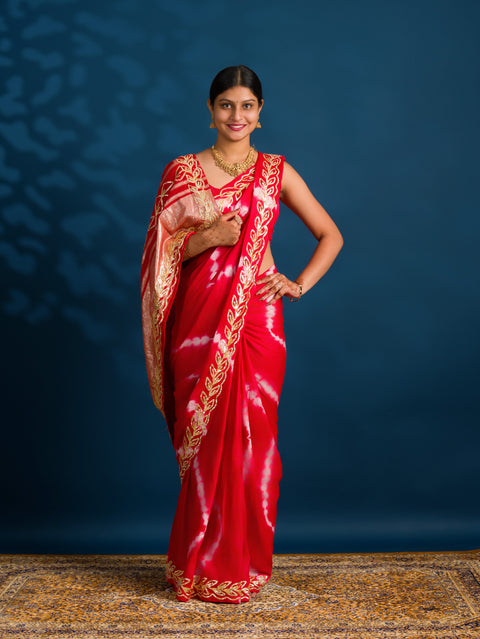 By Bandhani Saree with Gotapatti Work 