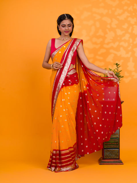 KcPc New Pure Georgette Jaipuri Tie Dye Zari Weaving Saree