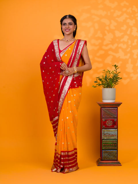 KcPc New Pure Georgette Jaipuri Tie Dye Zari Weaving Saree