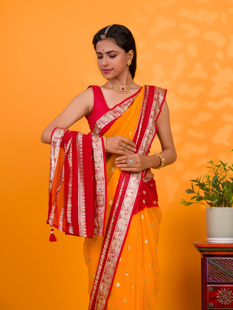 KcPc New Pure Georgette Jaipuri Tie Dye Zari Weaving Saree