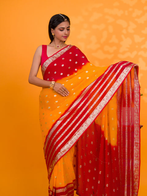 KcPc New Pure Georgette Jaipuri Tie Dye Zari Weaving Saree