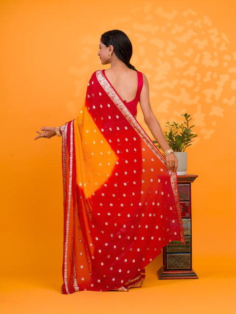 KcPc New Pure Georgette Jaipuri Tie Dye Zari Weaving Saree