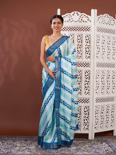KcPc Arrival Cotton silk Printed Style With Zari Border Saree GAN