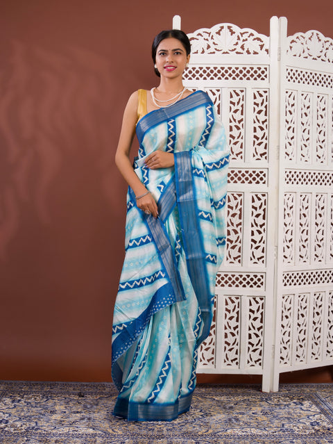 KcPc Arrival Cotton silk Printed Style With Zari Border Saree GAN