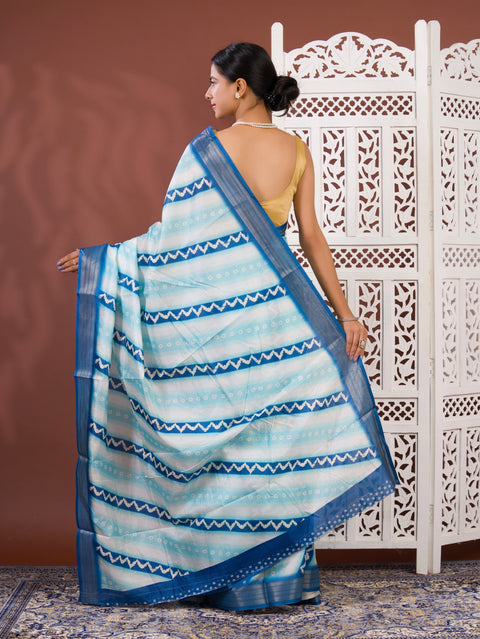 KcPc Arrival Cotton silk Printed Style With Zari Border Saree GAN
