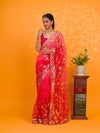  Bright red saree with gold patternsChiffon Bandhani Style With Gotapatti Work Saree
