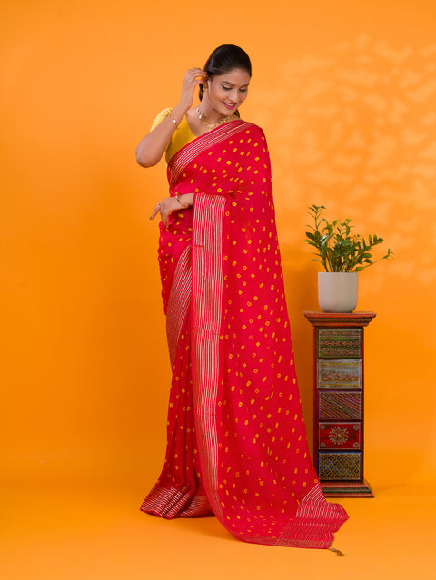 By Bandhani Saree With Traditional Wear