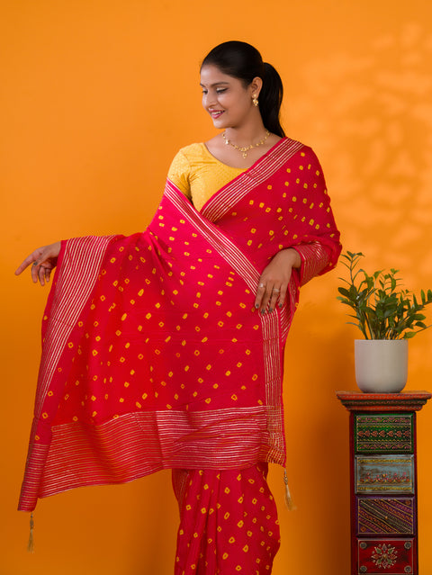 By Bandhani Saree With Traditional Wear