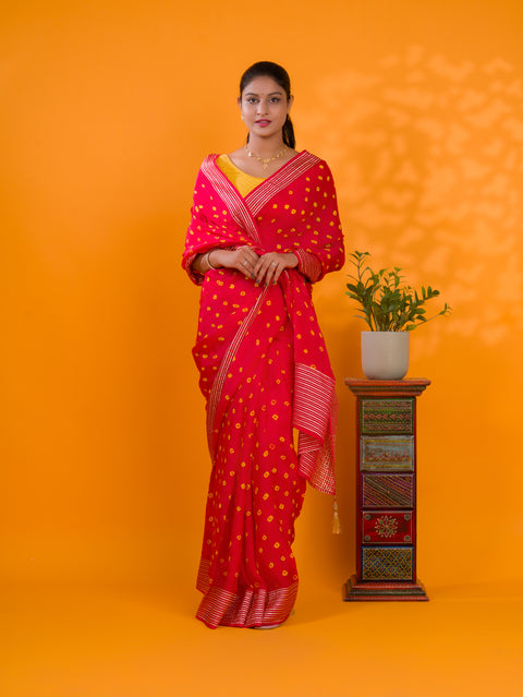 By Bandhani Saree With Traditional Wear