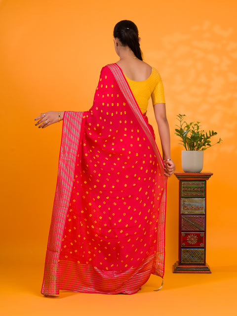 By Bandhani Saree With Traditional Wear